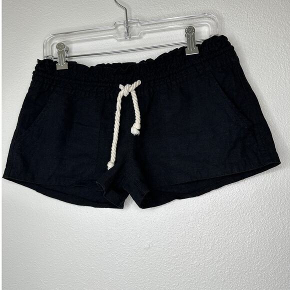 Roxy Oceanside Black Linen Elasticized Cream Rope Tie Shorts M - Picture 4 of 11